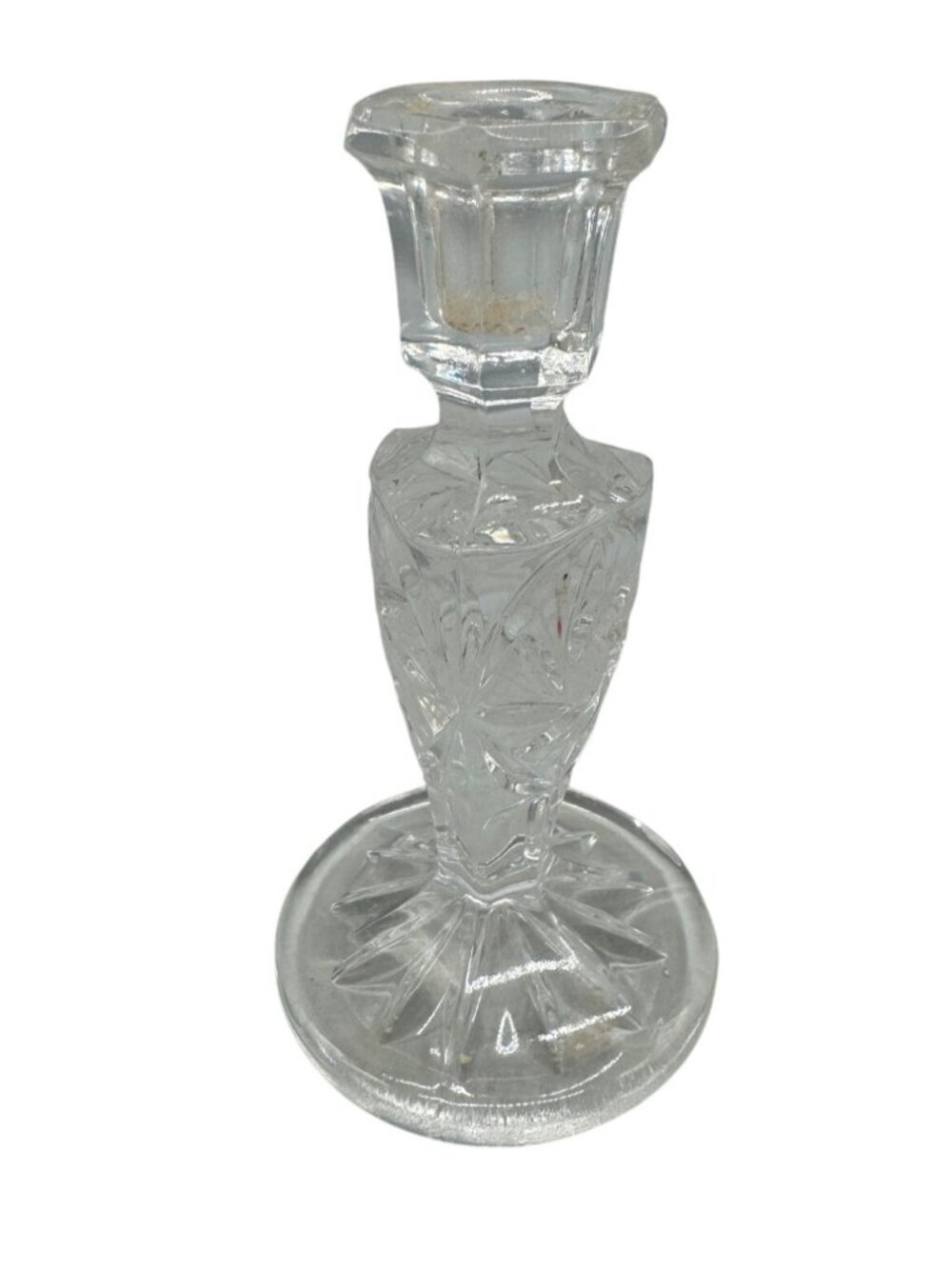 Vintage Cut clear Glass Candle Stick Holder 5.5" Tall 2.5" footed READ